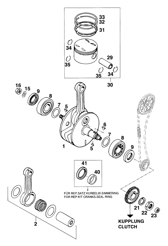 Sprängskiss: Crankshaft, Piston – KTM 400 DUKE/ 20kW
