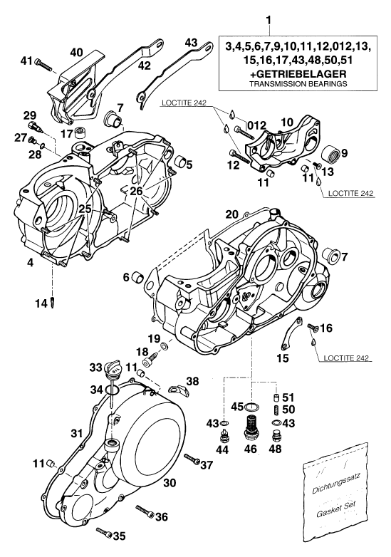 Sprängskiss: Engine Case – KTM 400 DUKE/ 20kW