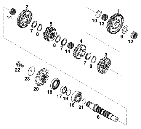 Sprängskiss: Transmission II - Countershaft – KTM 400 DUKE/ 20kW