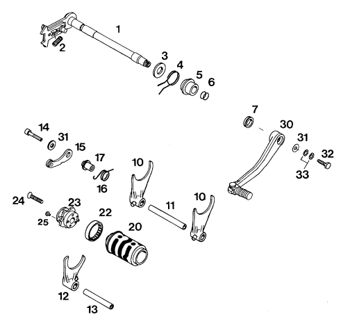 Sprängskiss: Shifting Mechanism – KTM 620 RXC-E