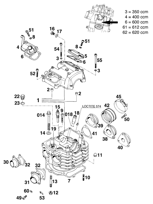 Sprängskiss: Cylinder Head – KTM 620 RXC-E