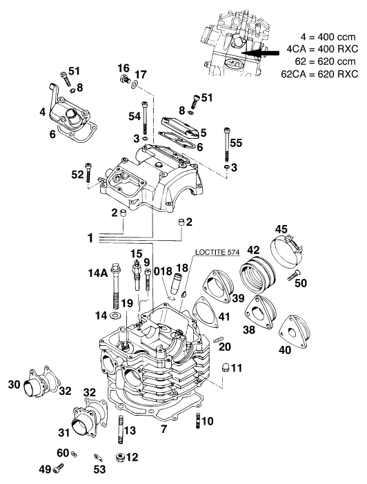 Sprängskiss: Cylinder Head – KTM 400 DUKE/ 20kW
