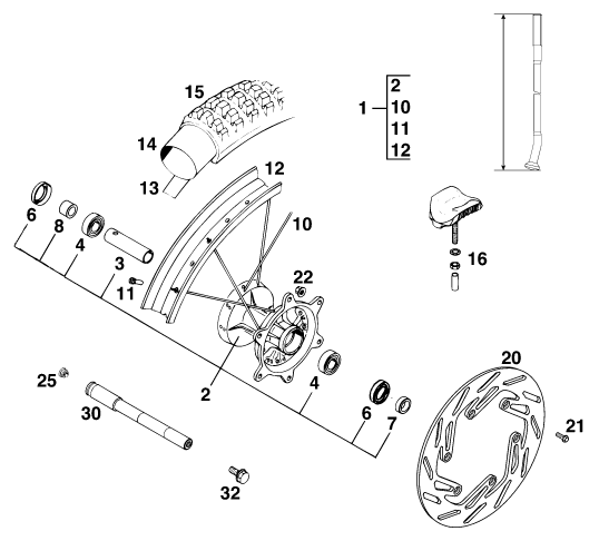 Sprängskiss: Front Wheel – KTM 250 EXC M/Ö 13lt