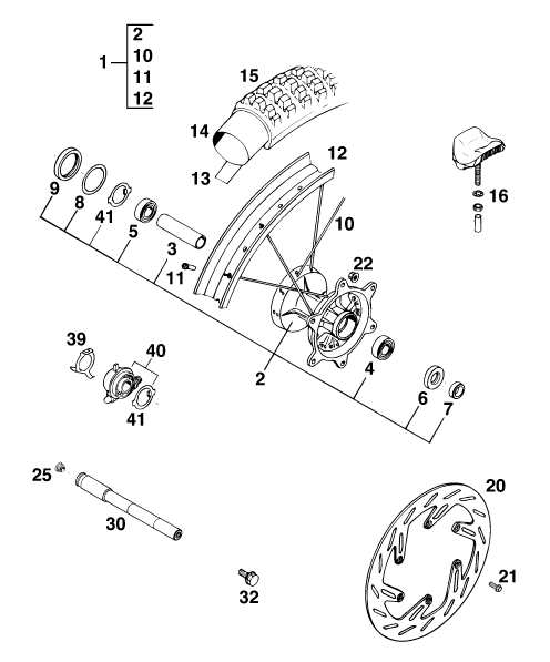 Sprängskiss: Front Wheel – KTM 125 E-GS WP