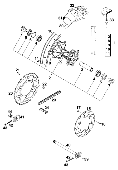 Sprängskiss: Rear Wheel – KTM 125 E-GS WP