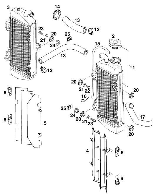Sprängskiss: Cooling System – KTM 125 EXC M/Ö