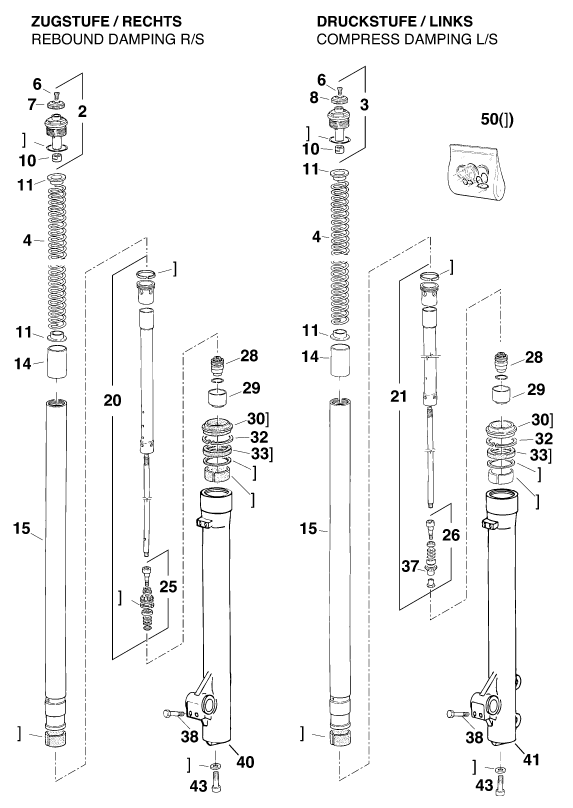 Sprängskiss: Front Fork Disassembled – KTM 125 E-GS WP