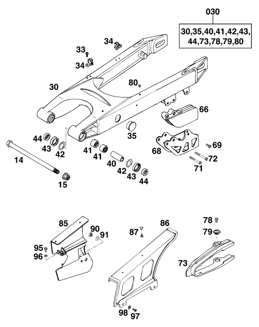 Sprängskiss: Swing Arm – KTM 125 LC2 80/ORANGE BRD '96