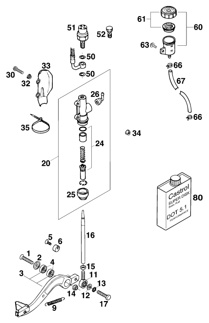 Sprängskiss: Rear Brake Control – KTM 400 SUPER-COMP WP/ 14kW