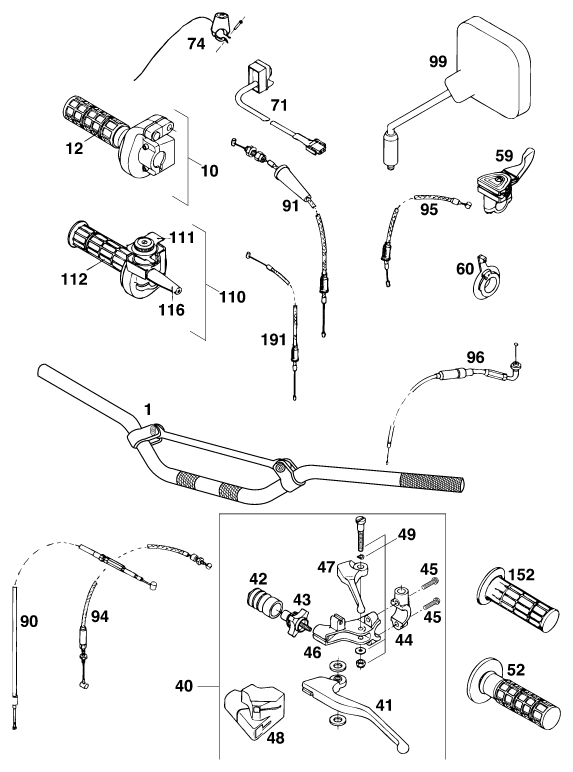 Sprängskiss: Handlebar, Controls – KTM 400 SUPER-COMP WP/ 14kW