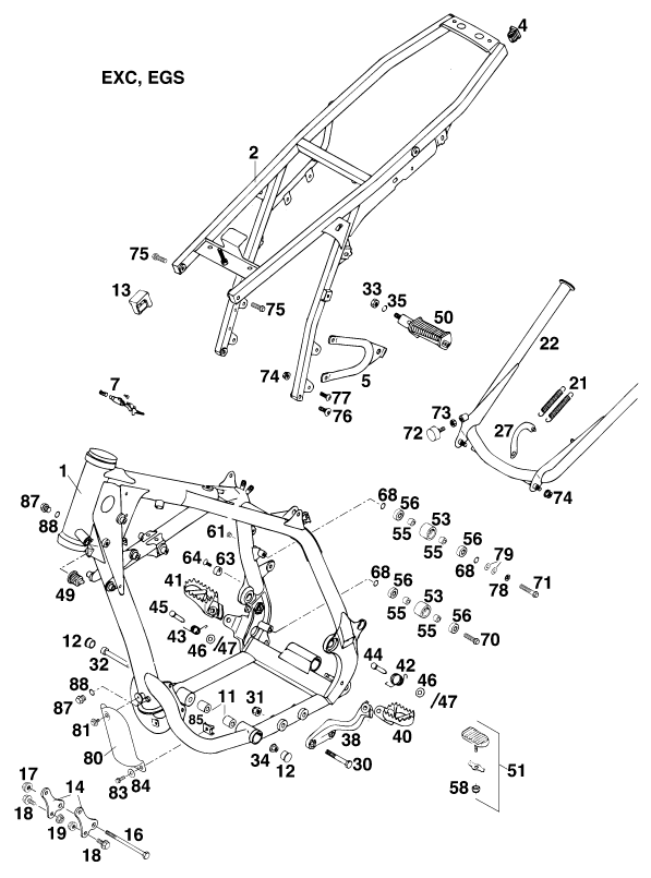Sprängskiss: Frame – KTM 400 SUPER-COMP WP/ 14kW
