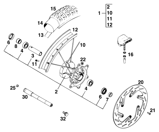 Sprängskiss: Front Wheel – KTM 400 SUPER-COMP WP/ 14kW