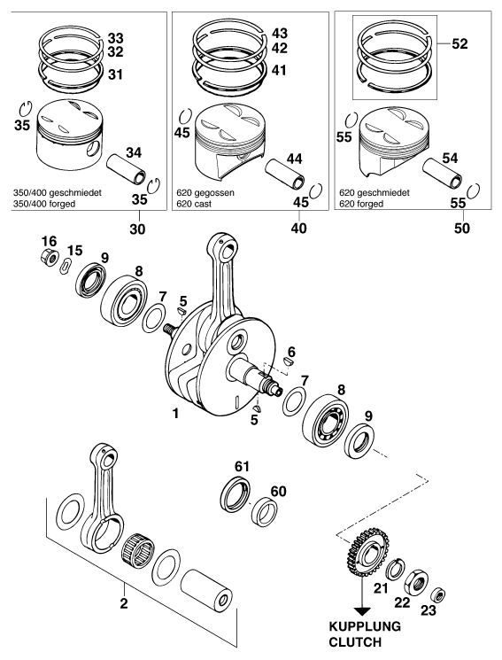 Sprängskiss: Crankshaft, Piston – KTM 620 SX WP