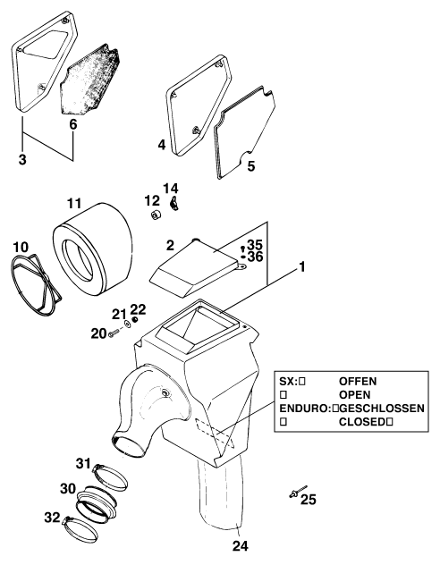Sprängskiss: Air Filter – KTM 125 EXC M/Ö