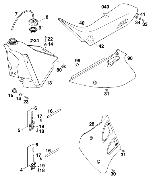 Sprängskiss: Tank, Seat – KTM 125 EXC M/Ö