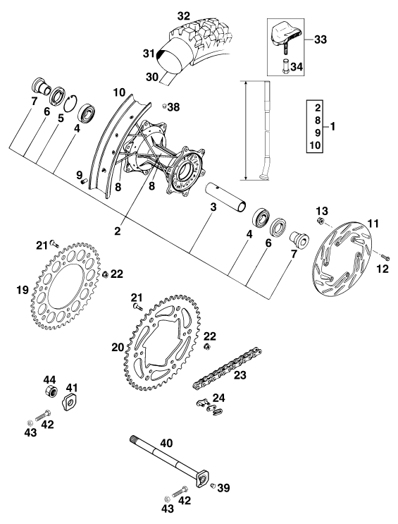 Sprängskiss: Rear Wheel – KTM 400 SX '98