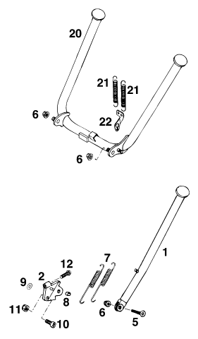 Sprängskiss: Side / Center Stand – KTM 125 LC2 100/ORANGE '97