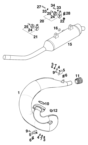 Sprängskiss: Exhaust System – KTM 125 LC2 100/ORANGE '97