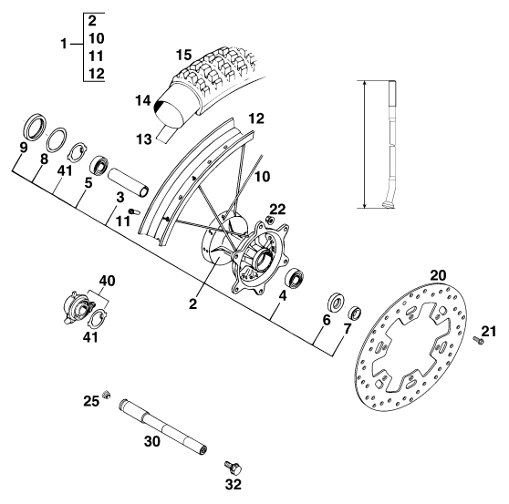 Sprängskiss: Front Wheel – KTM 125 LC2 80/ORANGE BRD '96