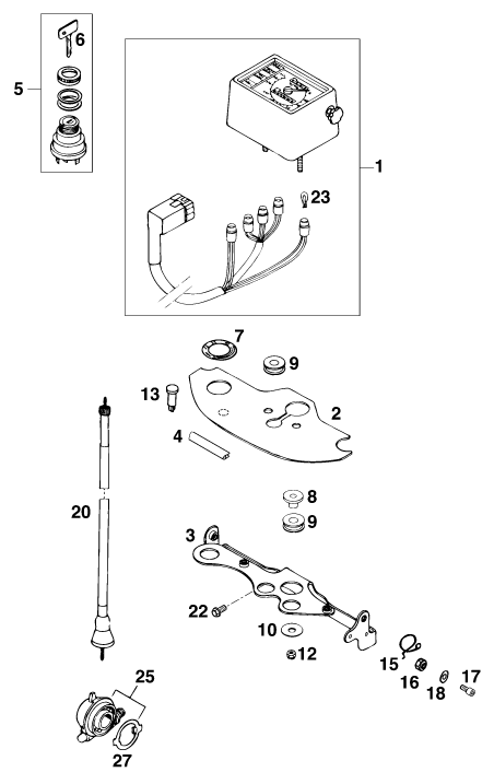 Sprängskiss: Instruments / Lock System – KTM 125 LC2 80/ORANGE BRD '96