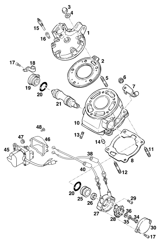 Sprängskiss: Cylinder – KTM 125 STING/80 '97