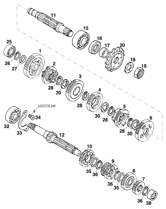 Sprängskiss: Transmission – KTM 125 STING '97