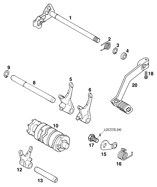 Sprängskiss: Shifting Mechanism – KTM 125 STING '97