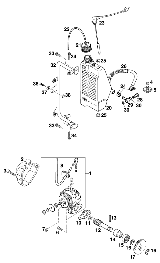 Sprängskiss: Lubricating System – KTM 125 STING/80 '97