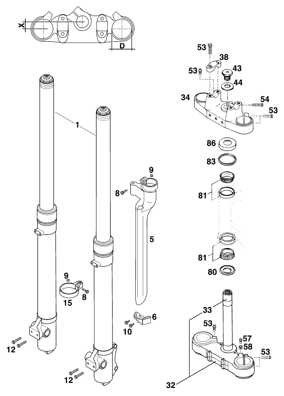 Sprängskiss: Front Fork Disassembled – KTM 250 EXC M/Ö 13lt