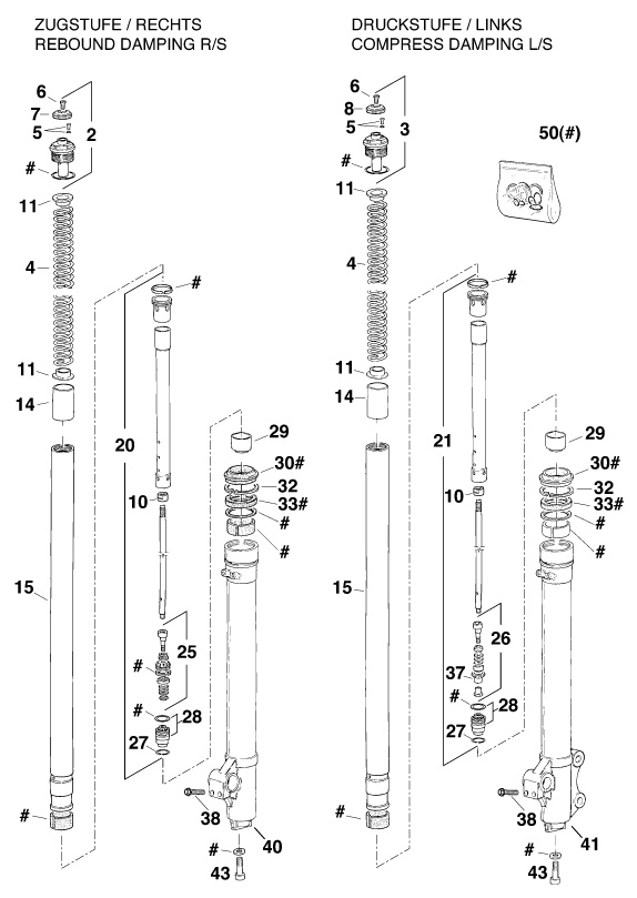Sprängskiss: Front Fork Disassembled – KTM 250 EXC M/Ö 13lt