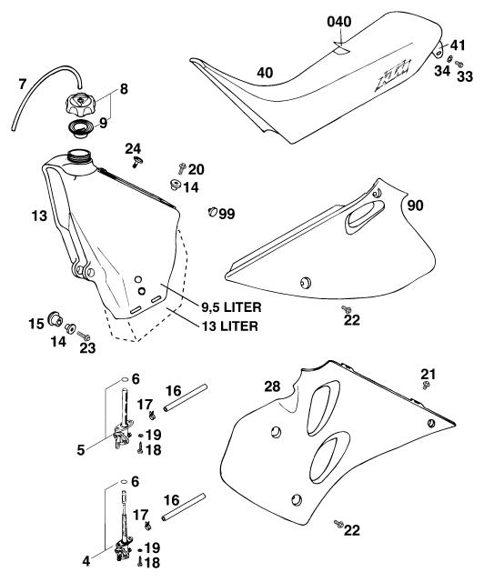 Sprängskiss: Tank, Seat – KTM 250 EXC M/Ö 13lt
