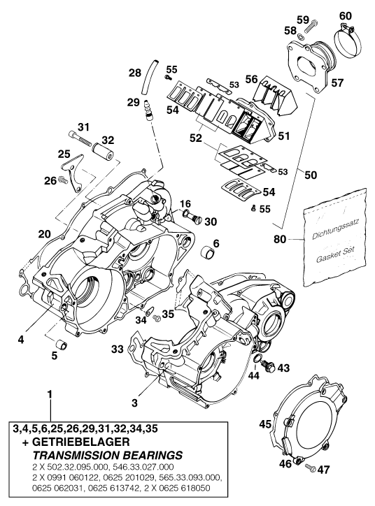 Sprängskiss: Engine Case – KTM 250 EXC M/Ö 13lt