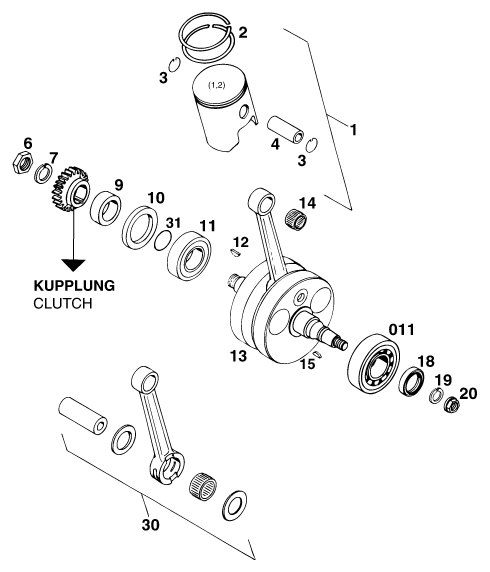Sprängskiss: Crankshaft, Piston – KTM 250 EXC M/Ö 13lt