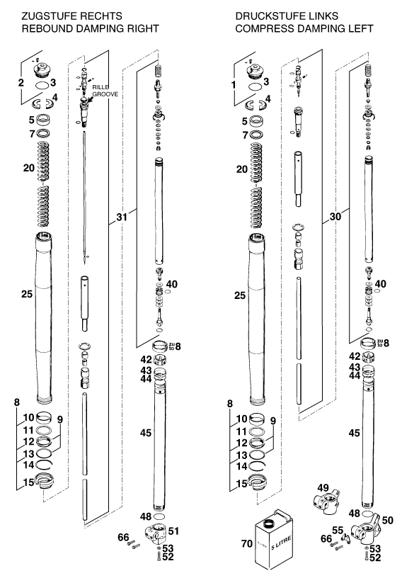 Sprängskiss: Front Fork Disassembled – KTM 620 EGS WP 37KW 20LT VIOL