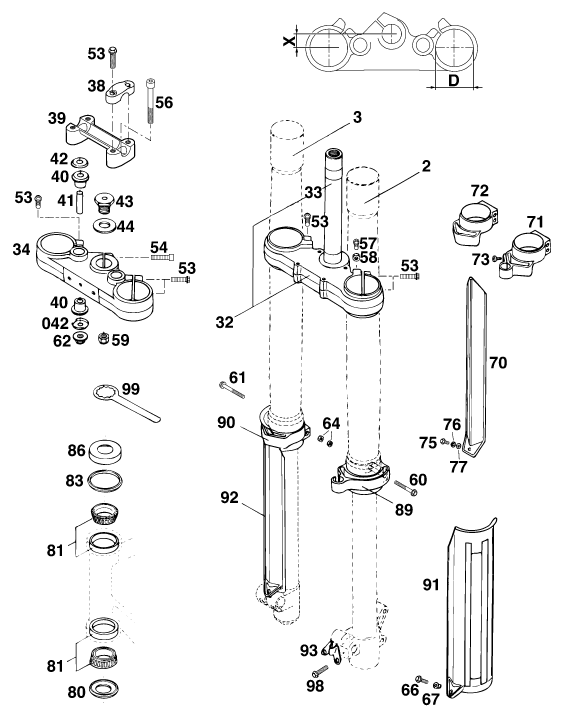 Sprängskiss: Front Fork, Triple Clamp – KTM 620 COMPETITION LIMITED 20kW