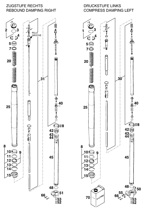 Sprängskiss: Front Fork Disassembled – KTM 620 COMPETITION LIMITED 20kW