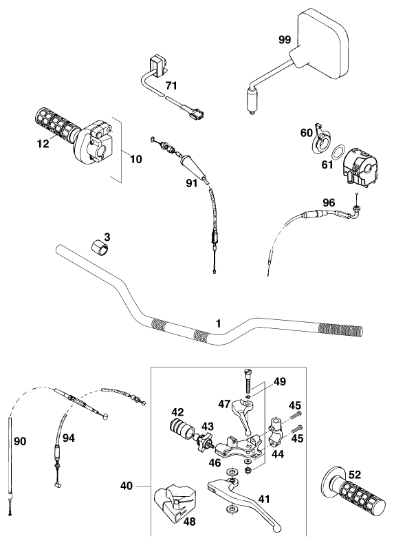 Sprängskiss: Handlebar, Controls – KTM 620 EGS WP 37KW 20LT VIOL