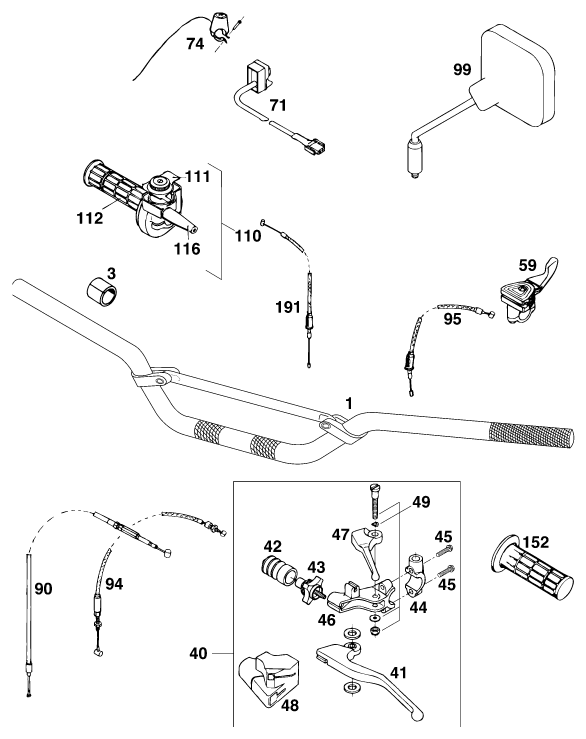 Sprängskiss: Handlebar, Controls – KTM 400 SUP-COMP WP 14KW