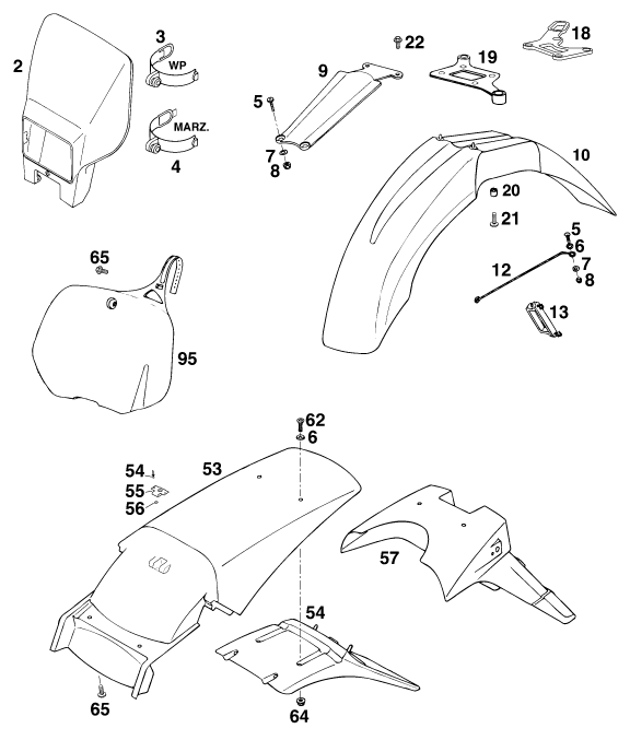 Sprängskiss: Mask, Fenders – KTM 400 SUP-COMP WP 14KW