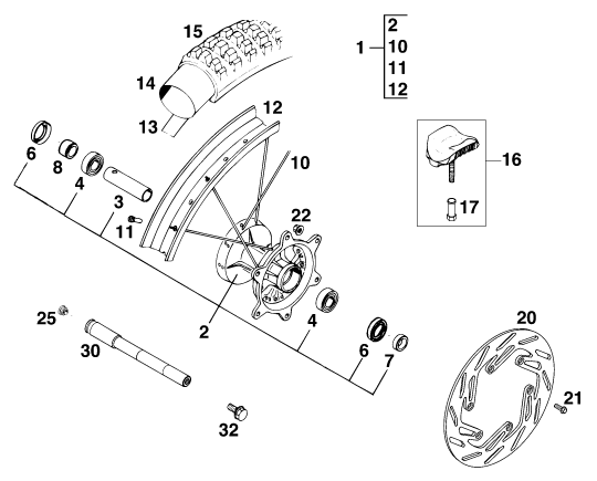 Sprängskiss: Front Wheel – KTM 400 SUP-COMP WP 14KW