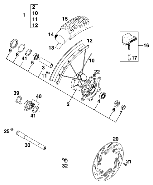 Sprängskiss: Front Wheel – KTM 400 SUP-COMP WP 14KW