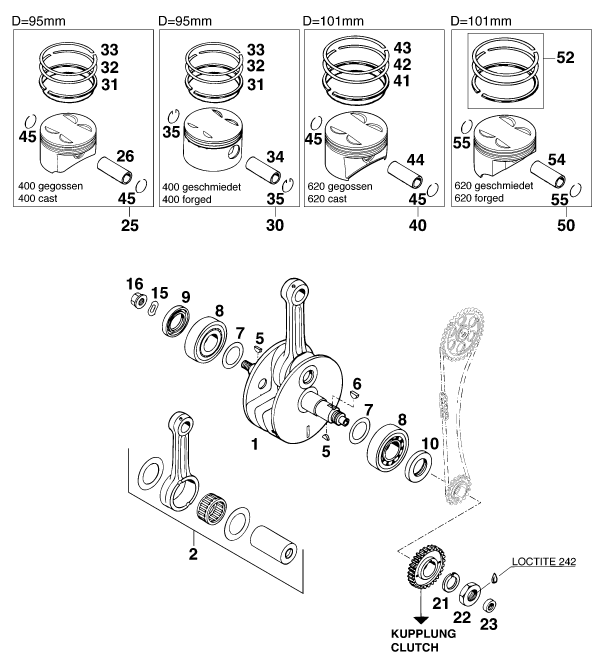 Sprängskiss: Crankshaft, Piston – KTM 620 EGS WP 37KW 20LT VIOL