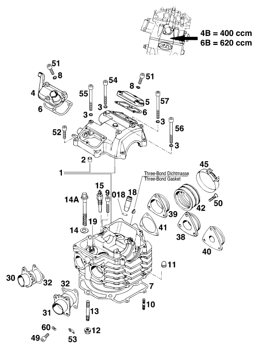 Sprängskiss: Cylinder Head – KTM 620 EGS WP 37KW 20LT VIOL