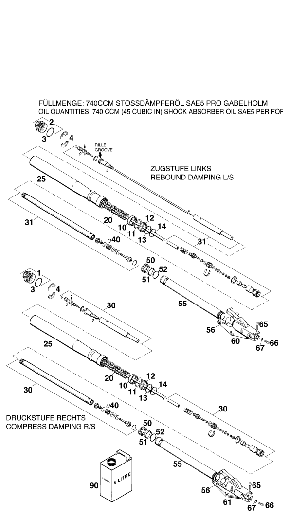 Sprängskiss: Front Fork Disassembled – KTM 620 DUKE 37KW