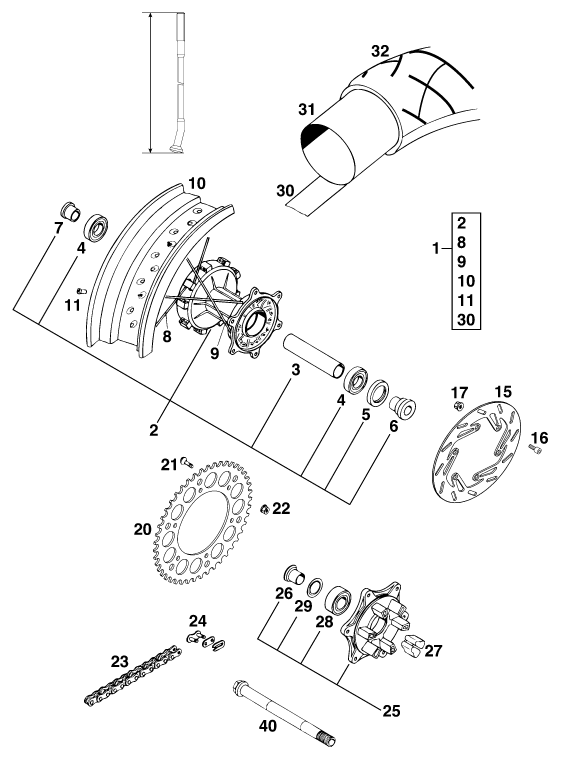 Sprängskiss: Rear Wheel – KTM 620 DUKE 37KW
