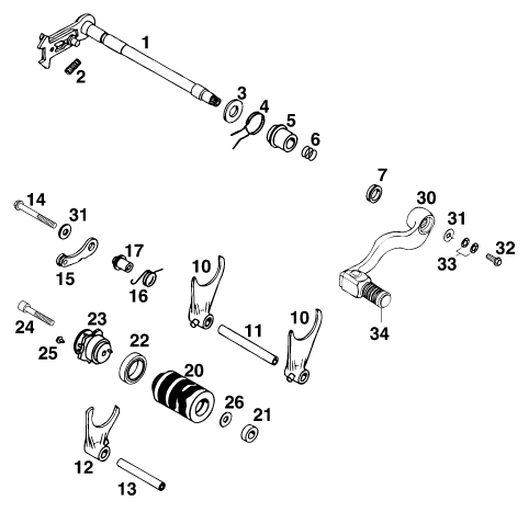 Sprängskiss: Shifting Mechanism – KTM 620 EGS-E 35KW 11LT BLAU
