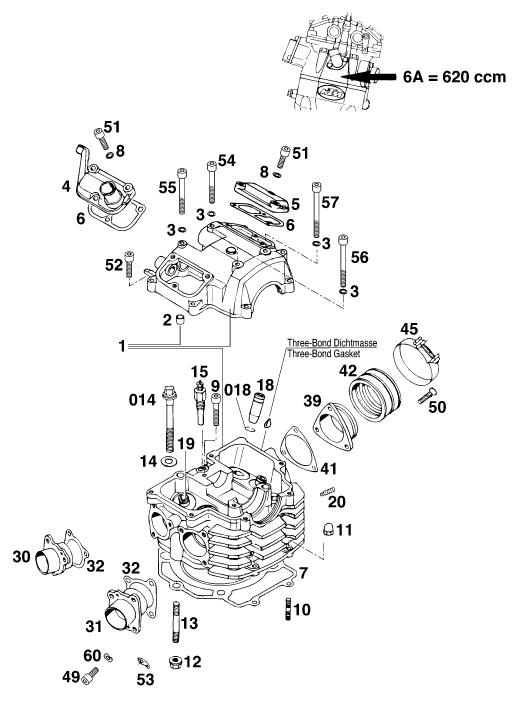 Sprängskiss: Cylinder Head – KTM 620 DUKE 37KW