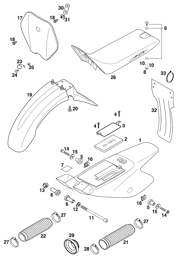 Sprängskiss: Mask, Fenders – KTM 50 MINI ADVENTURE