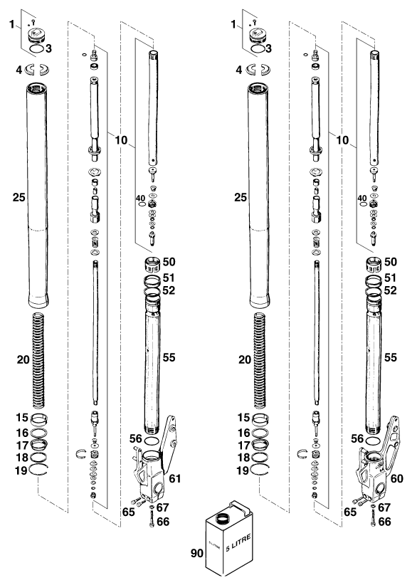 Sprängskiss: Front Fork Disassembled – KTM 125 STING '98