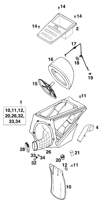 Sprängskiss: Air Filter – KTM 125 STING/100 '97